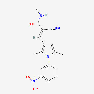 molecular formula C17H16N4O3 B2434879 (E)-2-氰基-3-[2,5-二甲基-1-(3-硝基苯基)吡咯-3-基]-N-甲基丙-2-烯酰胺 CAS No. 1390967-84-6