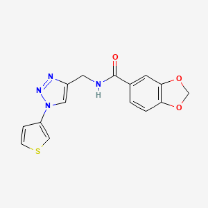 molecular formula C15H12N4O3S B2434889 N-((1-(thiophen-3-yl)-1H-1,2,3-triazol-4-yl)methyl)benzo[d][1,3]dioxole-5-carboxamide CAS No. 2034385-58-3