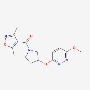 molecular formula C15H18N4O4 B2434898 (3,5-Dimethylisoxazol-4-yl)(3-((6-methoxypyridazin-3-yl)oxy)pyrrolidin-1-yl)methanone CAS No. 2034224-02-5