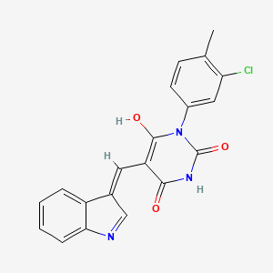 molecular formula C20H14ClN3O3 B2434911 (E)-5-((1H-indol-3-yl)methylene)-1-(3-chloro-4-methylphenyl)pyrimidine-2,4,6(1H,3H,5H)-trione CAS No. 537021-00-4