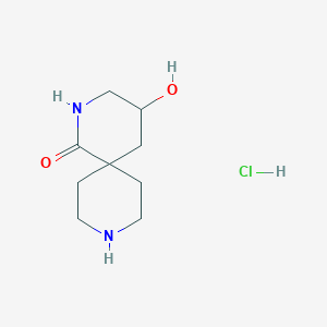 molecular formula C9H17ClN2O2 B2434918 4-羟基-2,9-二氮杂螺[5.5]十一烷-1-酮盐酸盐 CAS No. 2089277-71-2