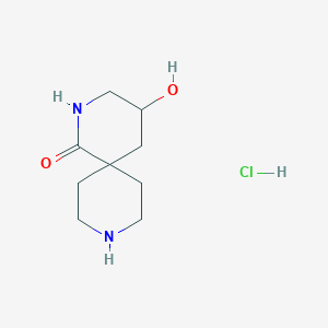 molecular formula C9H17ClN2O2 B2434918 Clorhidrato de 4-hidroxi-2,9-diazaspiro[5.5]undecan-1-ona CAS No. 2089277-71-2