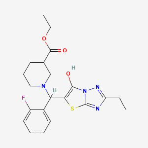 molecular formula C21H25FN4O3S B2434923 Ethyl 1-((2-ethyl-6-hydroxythiazolo[3,2-b][1,2,4]triazol-5-yl)(2-fluorophenyl)methyl)piperidine-3-carboxylate CAS No. 887218-91-9