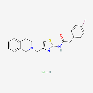 molecular formula C21H21ClFN3OS B2434937 盐酸N-(4-((3,4-二氢异喹啉-2(1H)-基)甲基)噻唑-2-基)-2-(4-氟苯基)乙酰胺 CAS No. 1216488-72-0