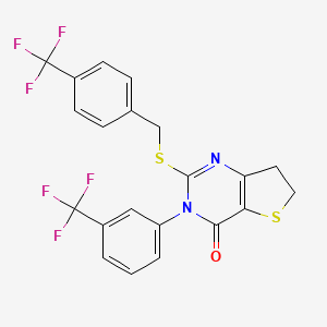 molecular formula C21H14F6N2OS2 B2434939 2-((4-(trifluoromethyl)benzyl)thio)-3-(3-(trifluoromethyl)phenyl)-6,7-dihydrothieno[3,2-d]pyrimidin-4(3H)-one CAS No. 895998-24-0