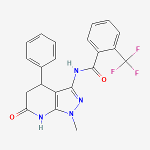 molecular formula C21H17F3N4O2 B2434943 N-(1-methyl-6-oxo-4-phenyl-4,5,6,7-tetrahydro-1H-pyrazolo[3,4-b]pyridin-3-yl)-2-(trifluoromethyl)benzamide CAS No. 1172952-71-4