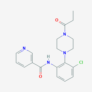 molecular formula C19H21ClN4O2 B243496 N-[3-chloro-2-(4-propionyl-1-piperazinyl)phenyl]nicotinamide 