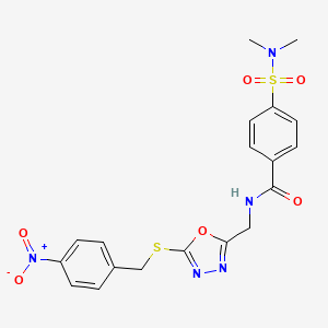molecular formula C19H19N5O6S2 B2434964 4-(N,N-dimethylsulfamoyl)-N-((5-((4-nitrobenzyl)thio)-1,3,4-oxadiazol-2-yl)methyl)benzamide CAS No. 941985-66-6