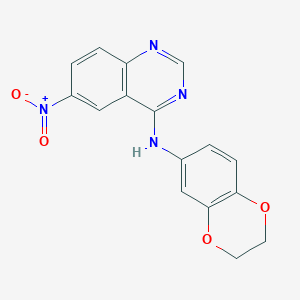 molecular formula C16H12N4O4 B2434966 N-(2,3-ジヒドロ-1,4-ベンゾジオキシン-6-イル)-6-ニトロキナゾリン-4-アミン CAS No. 882084-02-8