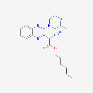 molecular formula C24H32N4O3 B2434970 Heptyl 2-cyano-2-[3-(2,6-dimethylmorpholin-4-yl)quinoxalin-2-yl]acetate CAS No. 1022251-62-2