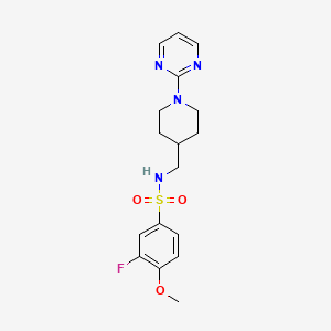 molecular formula C17H21FN4O3S B2434971 3-氟-4-甲氧基-N-((1-(嘧啶-2-基)哌啶-4-基)甲基)苯磺酰胺 CAS No. 1234797-48-8