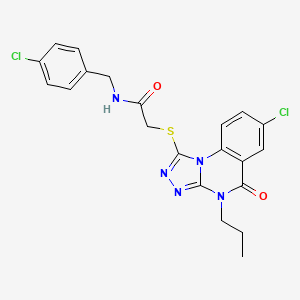 molecular formula C21H19Cl2N5O2S B2434972 N-(4-氯苄基)-2-[(7-氯-5-氧代-4-丙基-4,5-二氢[1,2,4]三唑并[4,3-a]喹唑啉-1-基)硫]乙酰胺 CAS No. 1111003-43-0