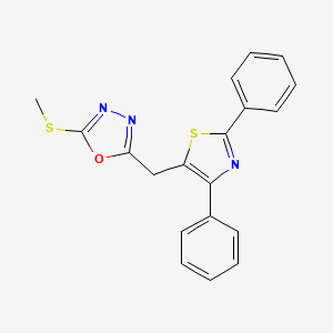 molecular formula C19H15N3OS2 B2434980 5-[(2,4-Diphenyl-1,3-thiazol-5-yl)methyl]-1,3,4-oxadiazol-2-yl methyl sulfide CAS No. 338401-60-8