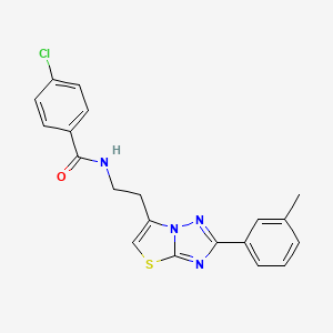 molecular formula C20H17ClN4OS B2435002 4-chloro-N-(2-(2-(m-tolyl)thiazolo[3,2-b][1,2,4]triazol-6-yl)ethyl)benzamide CAS No. 894044-36-1