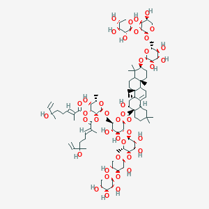 [(2S,3R,4S,5S,6R)-3-[(2S,3R,4S,5R,6S)-5-[(2S,3R,4S,5R)-3,5-dihydroxy-4-[(2S,3R,4S,5R)-3,4,5-trihydroxyoxan-2-yl]oxyoxan-2-yl]oxy-3,4-dihydroxy-6-methyloxan-2-yl]oxy-4,5-dihydroxy-6-[[(2R,3R,4R,5S,6S)-5-hydroxy-3,4-bis[[(2E)-6-hydroxy-2,6-dimethylocta-2,7-dienoyl]oxy]-6-methyloxan-2-yl]oxymethyl]oxan-2-yl] (4aR,5R,6aS,6bR,10S,12aR,14bS)-10-[(2R,3R,4S,5S,6R)-6-[[(2S,3R,4S,5S)-4,5-dihydroxy-3-[(2S,3R,4S,5R)-3,4,5-trihydroxyoxan-2-yl]oxyoxan-2-yl]oxymethyl]-3,4,5-trihydroxyoxan-2-yl]oxy-5-hydroxy-2,2,6a,6b,9,9,12a-heptamethyl-1,3,4,5,6,6a,7,8,8a,10,11,12,13,14b-tetradecahydropicene-4a-carboxylate