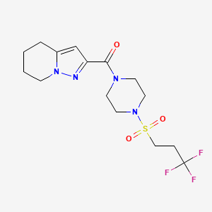 molecular formula C15H21F3N4O3S B2435015 (4,5,6,7-Tetrahydropyrazolo[1,5-a]pyridin-2-yl)(4-((3,3,3-trifluoropropyl)sulfonyl)piperazin-1-yl)methanone CAS No. 2034592-42-0