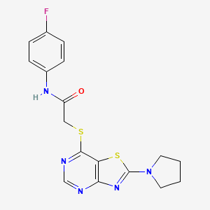 molecular formula C17H16FN5OS2 B2435016 N-(4-fluorophenyl)-2-((2-(pyrrolidin-1-yl)thiazolo[4,5-d]pyrimidin-7-yl)thio)acetamide CAS No. 1189496-87-4
