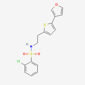 molecular formula C16H14ClNO3S2 B2435034 2-chloro-N-(2-(5-(furan-3-yl)thiophen-2-yl)ethyl)benzenesulfonamide CAS No. 2034498-86-5