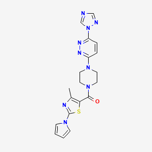 molecular formula C19H19N9OS B2435040 (4-(6-(1H-1,2,4-triazol-1-yl)pyridazin-3-yl)piperazin-1-yl)(4-methyl-2-(1H-pyrrol-1-yl)thiazol-5-yl)methanone CAS No. 2034261-06-6