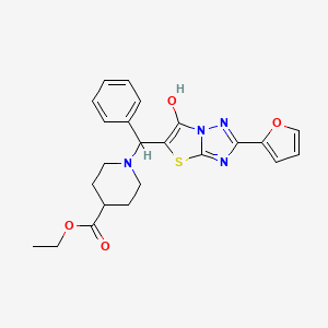 Ethyl 1-((2-(furan-2-yl)-6-hydroxythiazolo[3,2-b][1,2,4]triazol-5-yl)(phenyl)methyl)piperidine-4-carboxylate