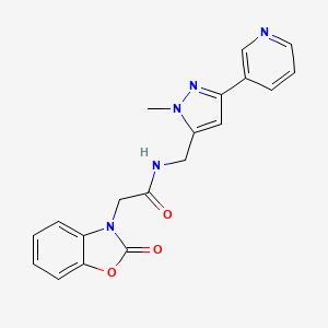 molecular formula C19H17N5O3 B2435096 N-((1-methyl-3-(pyridin-3-yl)-1H-pyrazol-5-yl)methyl)-2-(2-oxobenzo[d]oxazol-3(2H)-yl)acetamide CAS No. 2034511-09-4