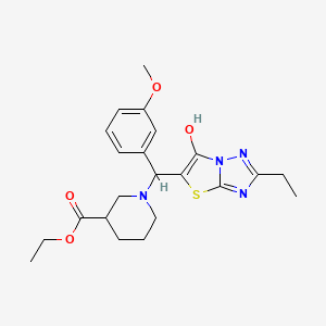 Ethyl 1-((2-ethyl-6-hydroxythiazolo[3,2-b][1,2,4]triazol-5-yl)(3-methoxyphenyl)methyl)piperidine-3-carboxylate