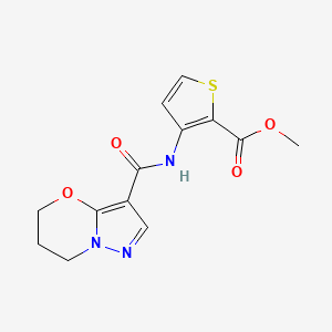 molecular formula C13H13N3O4S B2435159 3-(6,7-二氢-5H-吡唑并[5,1-b][1,3]恶嗪-3-甲酰胺)噻吩-2-甲酸甲酯 CAS No. 1428374-44-0