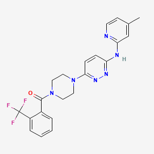 molecular formula C22H21F3N6O B2435163 (4-(6-((4-甲基吡啶-2-基)氨基)吡啶并-3-基)哌嗪-1-基)(2-(三氟甲基)苯基)甲苯酮 CAS No. 1021109-29-4