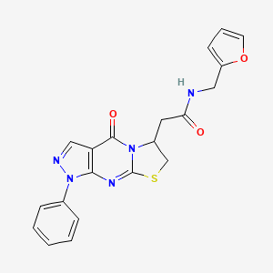 molecular formula C20H17N5O3S B2435181 N-(呋喃-2-基甲基)-2-(4-氧代-1-苯基-1,4,6,7-四氢吡唑并[3,4-d]噻唑并[3,2-a]嘧啶-6-基)乙酰胺 CAS No. 941994-20-3