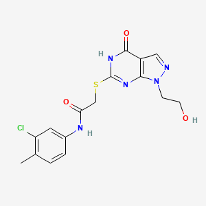 molecular formula C16H16ClN5O3S B2435182 N-(3-chloro-4-methylphenyl)-2-((1-(2-hydroxyethyl)-4-oxo-4,5-dihydro-1H-pyrazolo[3,4-d]pyrimidin-6-yl)thio)acetamide CAS No. 946333-08-0