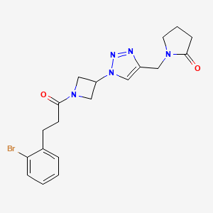 molecular formula C19H22BrN5O2 B2435192 1-((1-(1-(3-(2-bromophenyl)propanoyl)azetidin-3-yl)-1H-1,2,3-triazol-4-yl)methyl)pyrrolidin-2-one CAS No. 2034269-11-7