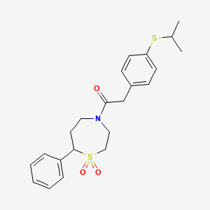 molecular formula C22H27NO3S2 B2435196 1-(1,1-Dioxido-7-phenyl-1,4-thiazepan-4-yl)-2-(4-(isopropylthio)phenyl)ethanone CAS No. 2034607-23-1