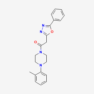 molecular formula C21H22N4O2 B2435204 2-(5-Phenyl-1,3,4-oxadiazol-2-yl)-1-(4-(o-tolyl)piperazin-1-yl)ethanone CAS No. 1286703-28-3