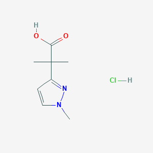 molecular formula C8H13ClN2O2 B2435226 2-Methyl-2-(1-methyl-1H-pyrazol-3-yl)propanoic acid hydrochloride CAS No. 2172251-35-1