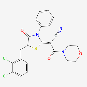 molecular formula C23H19Cl2N3O3S B2435228 (Z)-2-(5-(2,3-dichlorobenzyl)-4-oxo-3-phenylthiazolidin-2-ylidene)-3-morpholino-3-oxopropanenitrile CAS No. 488709-54-2