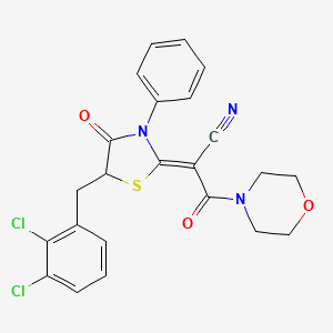 molecular formula C23H19Cl2N3O3S B2435228 (Z)-2-(5-(2,3-二氯苄基)-4-氧代-3-苯基噻唑烷-2-亚甲基)-3-吗啉-3-氧代丙腈 CAS No. 488709-54-2