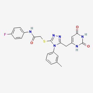 molecular formula C22H19FN6O3S B2435231 2-((5-((2,6-dioxo-1,2,3,6-tetrahydropyrimidin-4-yl)methyl)-4-(m-tolyl)-4H-1,2,4-triazol-3-yl)thio)-N-(4-fluorophenyl)acetamide CAS No. 852047-56-4