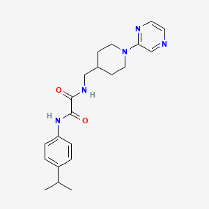 molecular formula C21H27N5O2 B2435233 N1-(4-isopropylphenyl)-N2-((1-(pyrazin-2-yl)piperidin-4-yl)methyl)oxalamide CAS No. 1396794-31-2