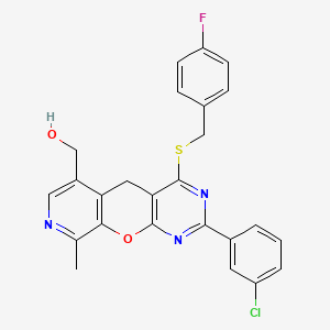 molecular formula C25H19ClFN3O2S B2435243 (2-(3-chlorophenyl)-4-((4-fluorobenzyl)thio)-9-methyl-5H-pyrido[4',3':5,6]pyrano[2,3-d]pyrimidin-6-yl)methanol CAS No. 892414-91-4