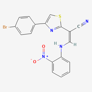 molecular formula C18H11BrN4O2S B2435258 (Z)-2-(4-(4-bromophenyl)thiazol-2-yl)-3-((2-nitrophenyl)amino)acrylonitrile CAS No. 1322014-52-7