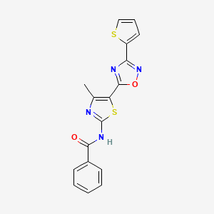 molecular formula C17H12N4O2S2 B2435266 N-(4-methyl-5-(3-(thiophen-2-yl)-1,2,4-oxadiazol-5-yl)thiazol-2-yl)benzamide CAS No. 1092338-00-5