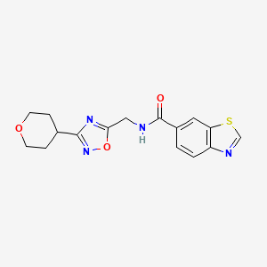 molecular formula C16H16N4O3S B2435269 N-((3-(四氢-2H-吡喃-4-基)-1,2,4-恶二唑-5-基)甲基)苯并[d]噻唑-6-甲酰胺 CAS No. 2034534-86-4