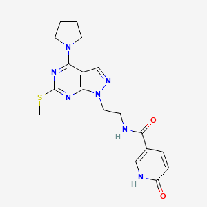 molecular formula C18H21N7O2S B2435271 N-(2-(6-(methylthio)-4-(pyrrolidin-1-yl)-1H-pyrazolo[3,4-d]pyrimidin-1-yl)ethyl)-6-oxo-1,6-dihydropyridine-3-carboxamide CAS No. 1169959-97-0