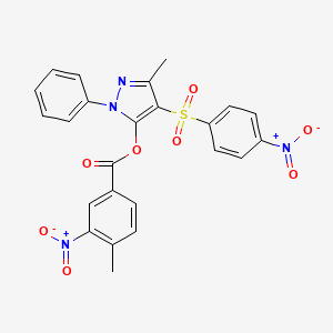 molecular formula C24H18N4O8S B2435273 3-methyl-4-(4-nitrobenzenesulfonyl)-1-phenyl-1H-pyrazol-5-yl 4-methyl-3-nitrobenzoate CAS No. 851094-01-4