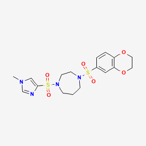 molecular formula C17H22N4O6S2 B2435274 1-((2,3-dihydrobenzo[b][1,4]dioxin-6-yl)sulfonyl)-4-((1-methyl-1H-imidazol-4-yl)sulfonyl)-1,4-diazepane CAS No. 1903880-83-0