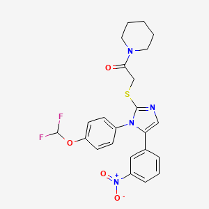 molecular formula C23H22F2N4O4S B2435276 2-((1-(4-(二氟甲氧基)苯基)-5-(3-硝基苯基)-1H-咪唑-2-基)硫代)-1-(哌啶-1-基)乙酮 CAS No. 1226447-15-9