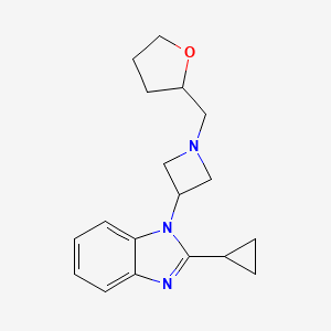 molecular formula C18H23N3O B2435278 2-Cyclopropyl-1-[1-(oxolan-2-ylmethyl)azetidin-3-yl]benzimidazole CAS No. 2380181-39-3