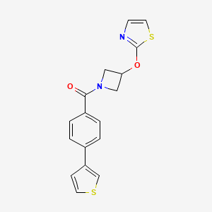 molecular formula C17H14N2O2S2 B2435281 (3-(Thiazol-2-yloxy)azetidin-1-yl)(4-(thiophen-3-yl)phenyl)methanone CAS No. 1797287-39-8