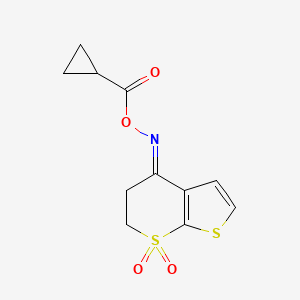 molecular formula C11H11NO4S2 B2435293 4-{[(cyclopropylcarbonyl)oxy]imino}-3,4-dihydro-1lambda~6~-thieno[2,3-b]thiopyran-1,1(2H)-dione CAS No. 478049-69-3