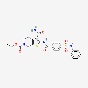molecular formula C25H26N4O6S2 B2435296 ethyl 3-carbamoyl-2-(4-(N-methyl-N-phenylsulfamoyl)benzamido)-4,5-dihydrothieno[2,3-c]pyridine-6(7H)-carboxylate CAS No. 449782-03-0